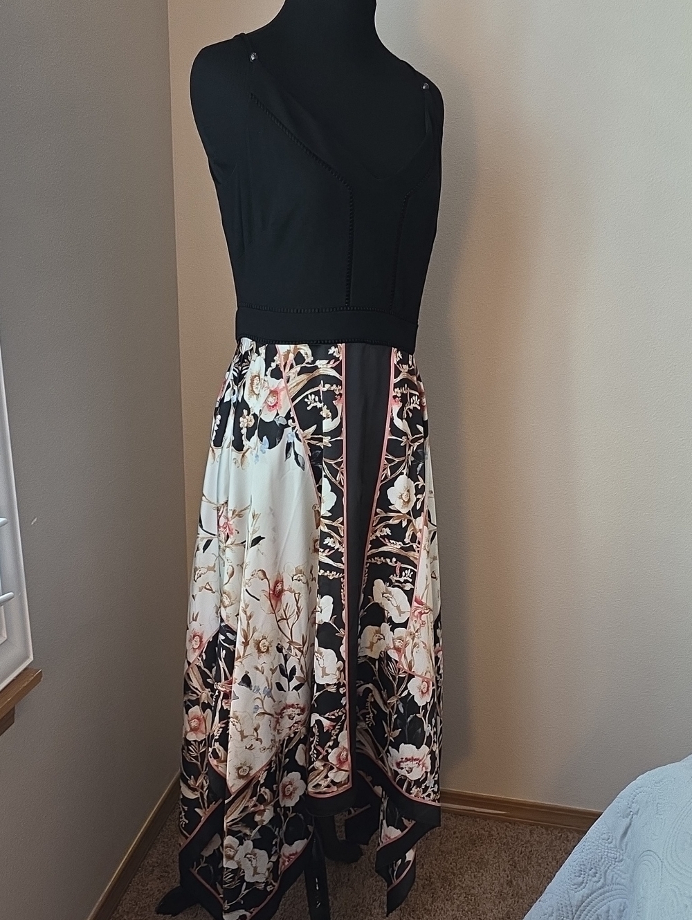White House Black Market Black Bodice Floral High-Low Maxi Dress
